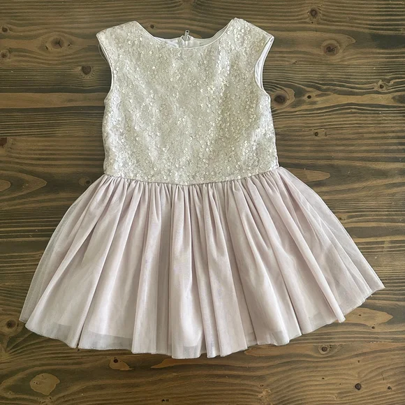 Kids Pippa & Julie Dress Size 5 Silver Pink Sequin Tulle Girls Party Dress - Picture 1 of 5